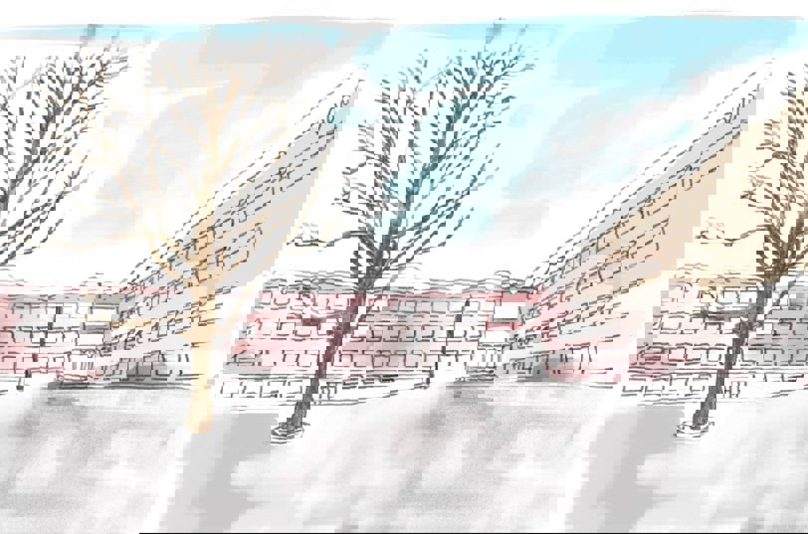 et tre foran en bygning